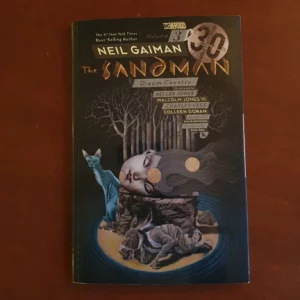 Omslag til Neil Gaiman, Sandman. Omslagstegningen viser et hode, en katt, en menneskeskikkelse med eselhode og en skog.